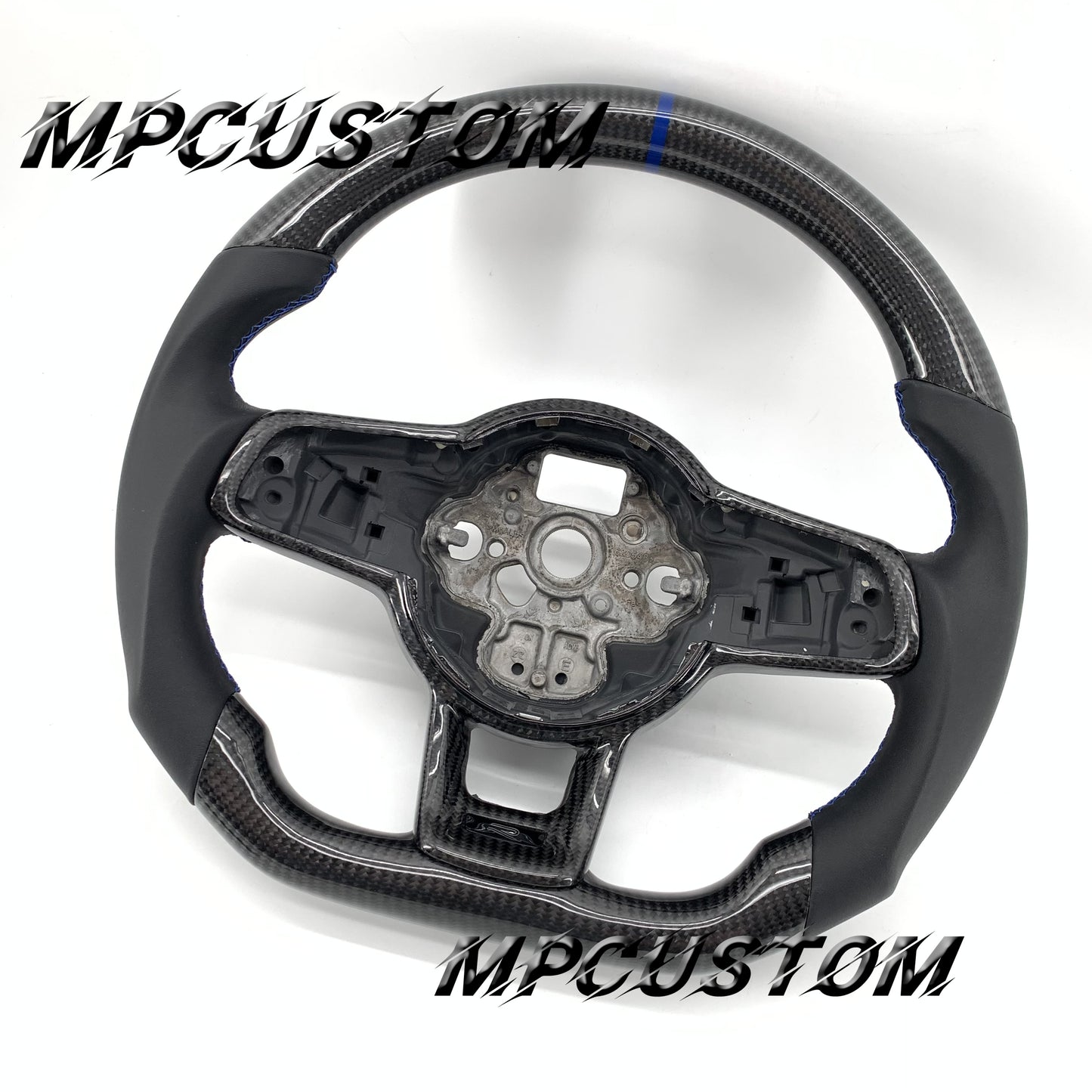 Mpcustom for Volkswagen MK7 2015-2019 carbon fiber steering wheel blue stripe line and blue stitching