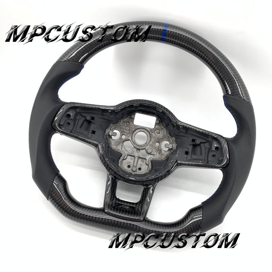 Mpcustom for Volkswagen MK7 2015-2019 carbon fiber steering wheel blue stripe line and blue stitching