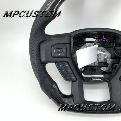 Mpcustom for Ford F150 carbon fiber steering wheel round top and perforated leather