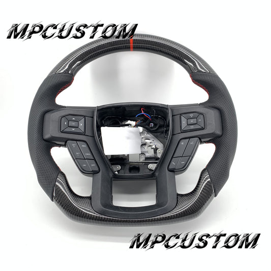 Mpcustom for Ford F150 carbon fiber steering wheel round top and perforated leather