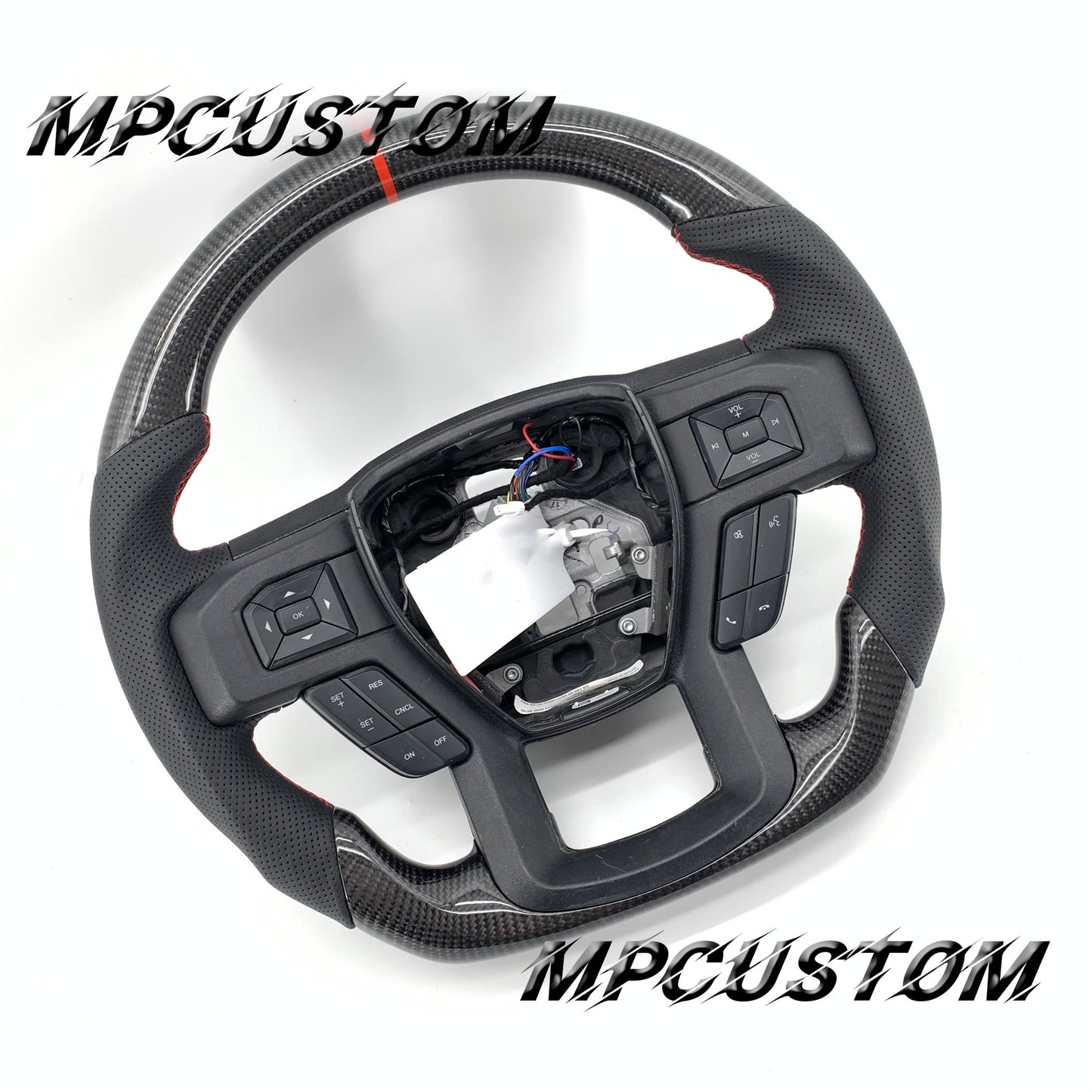 Mpcustom for Ford F150 carbon fiber steering wheel red stripe line and gloss