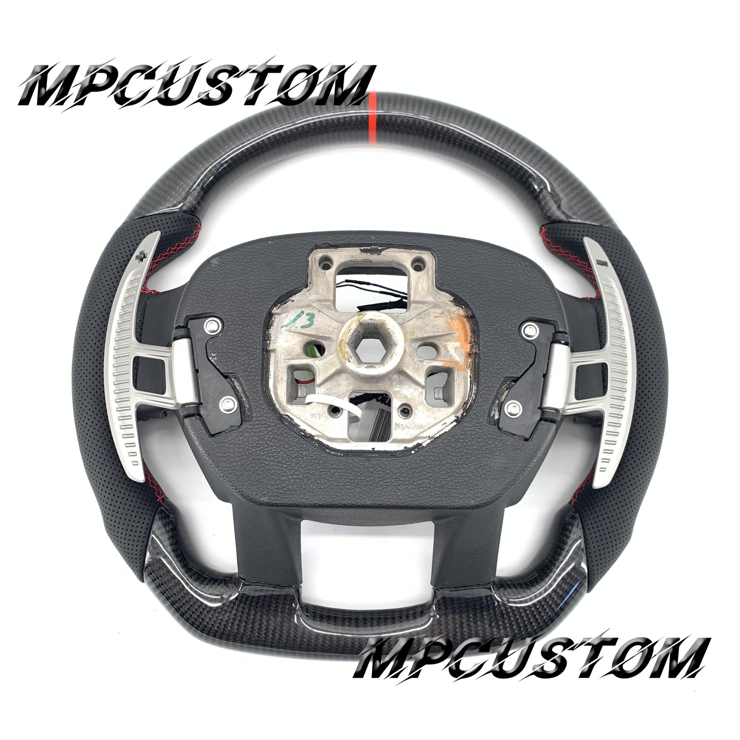 Mpcustom for Ford F150 carbon fiber steering wheel red stripe line and flat bottom