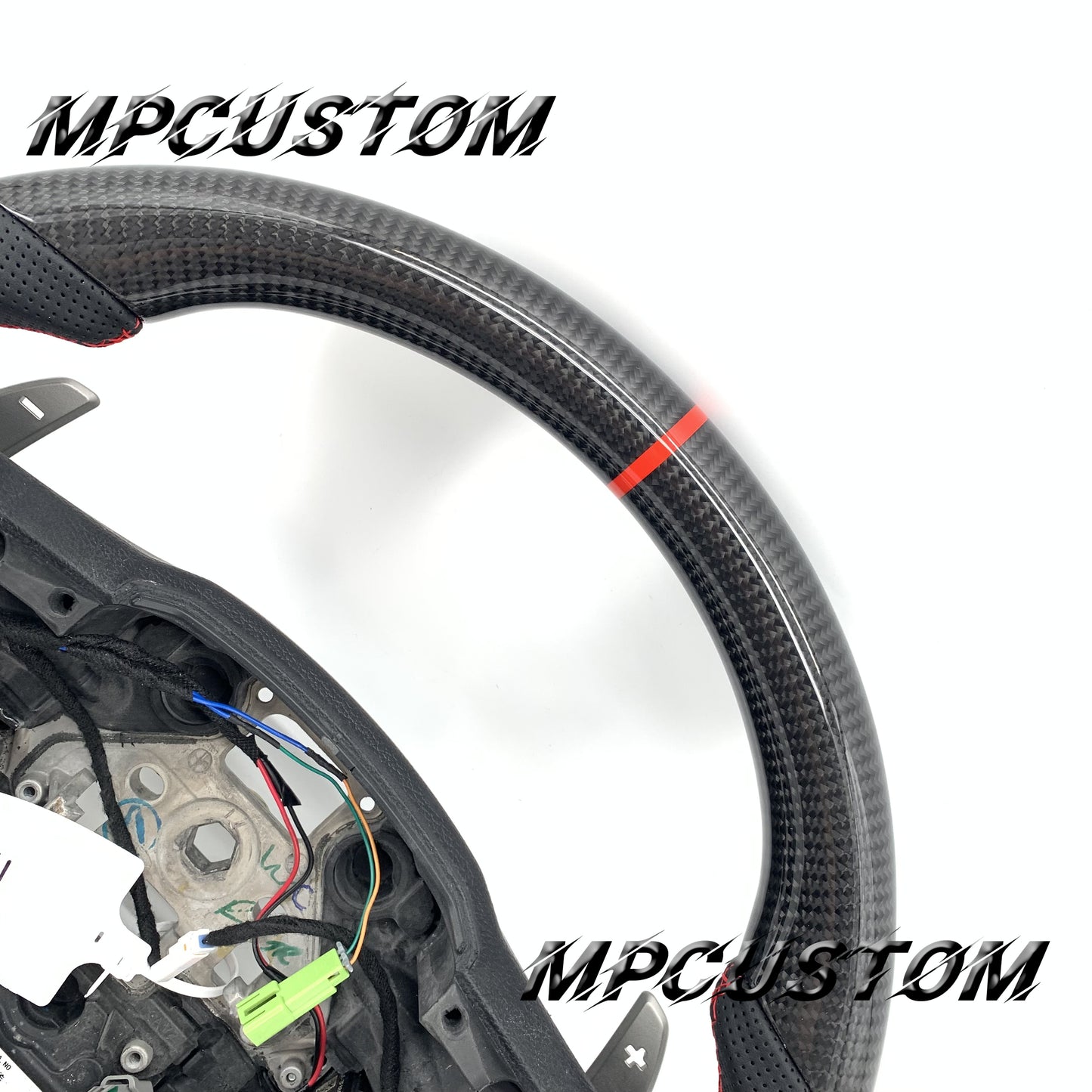 Mpcustom for Ford F150 carbon fiber steering wheel red stripe line and flat bottom