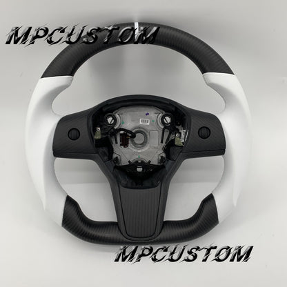 Mpcustom for Tesla model 3 Y carbon fiber steering wheel black stitching