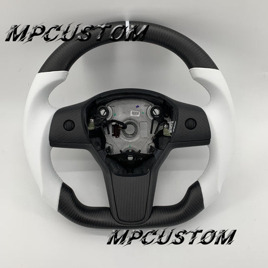 Mpcustom for Tesla model 3 Y carbon fiber steering wheel black stitching