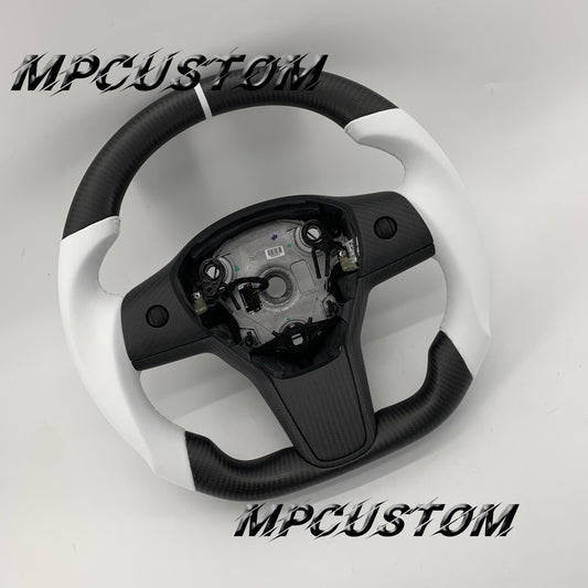 Mpcustom for Tesla model 3 Y carbon fiber steering wheel black stitching and round top