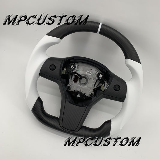 Mpcustom for Tesla model 3 Y carbon fiber steering wheel black stitching and flat bottom