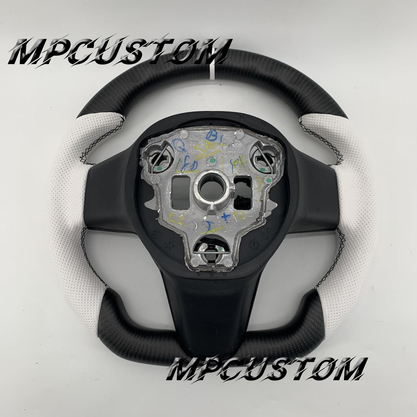 Mpcustom for Tesla model 3 Y carbon fiber steering wheel black stitching and round top