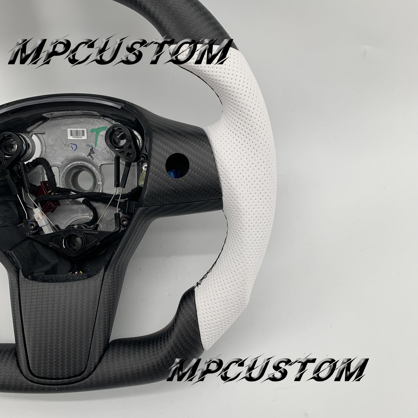 Mpcustom for Tesla model 3 Y carbon fiber steering wheel black stitching and round top