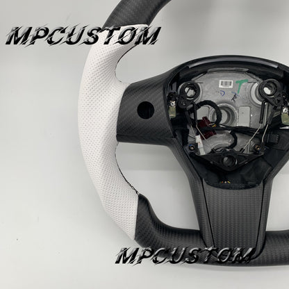 Mpcustom for Tesla model 3 Y carbon fiber steering wheel black stitching