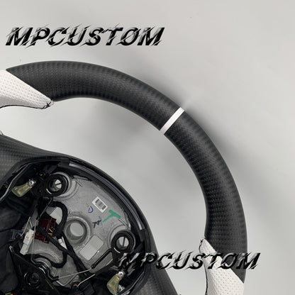 Mpcustom for Tesla model 3 Y carbon fiber steering wheel black stitching and round top