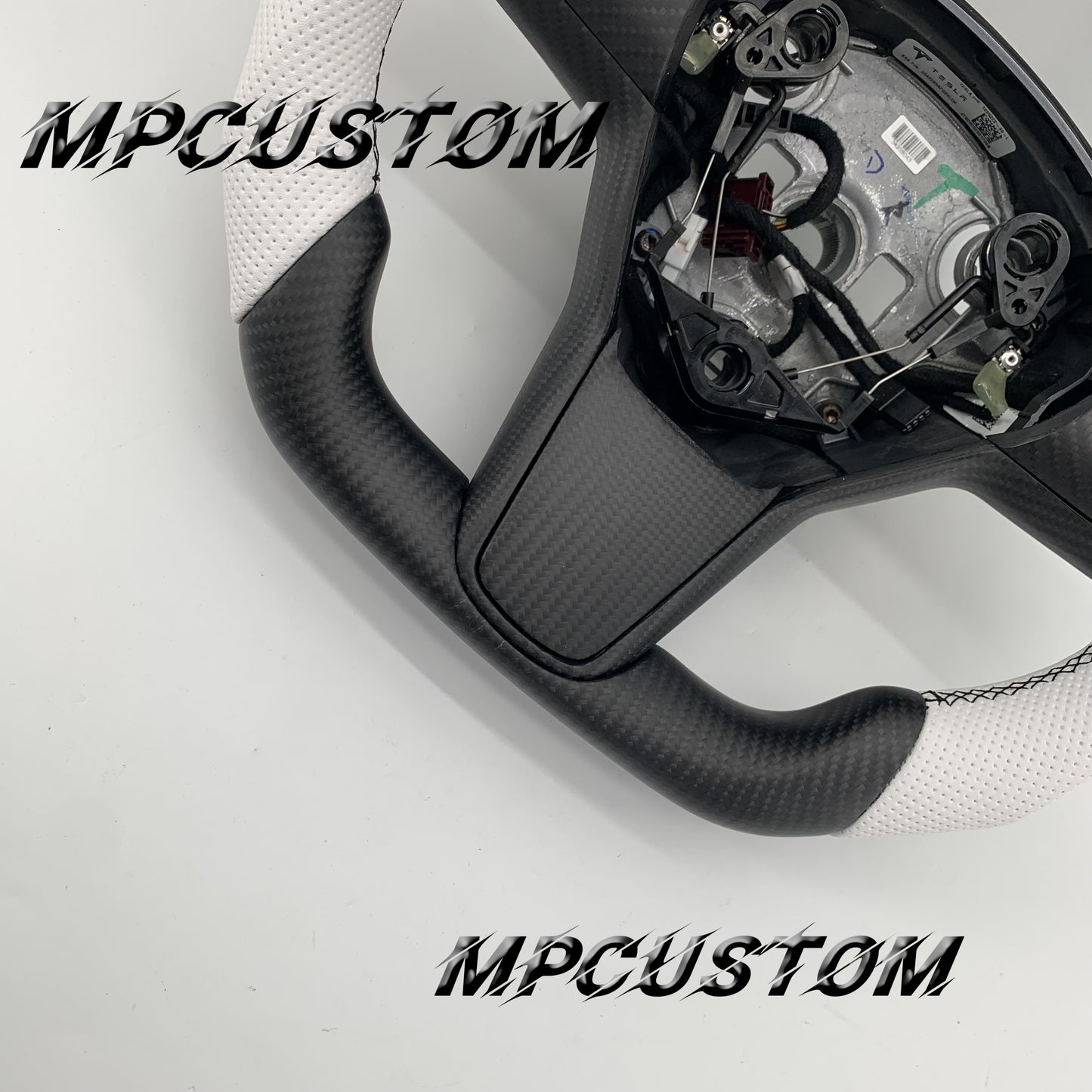 Mpcustom for Tesla model 3 Y carbon fiber steering wheel black stitching and flat bottom