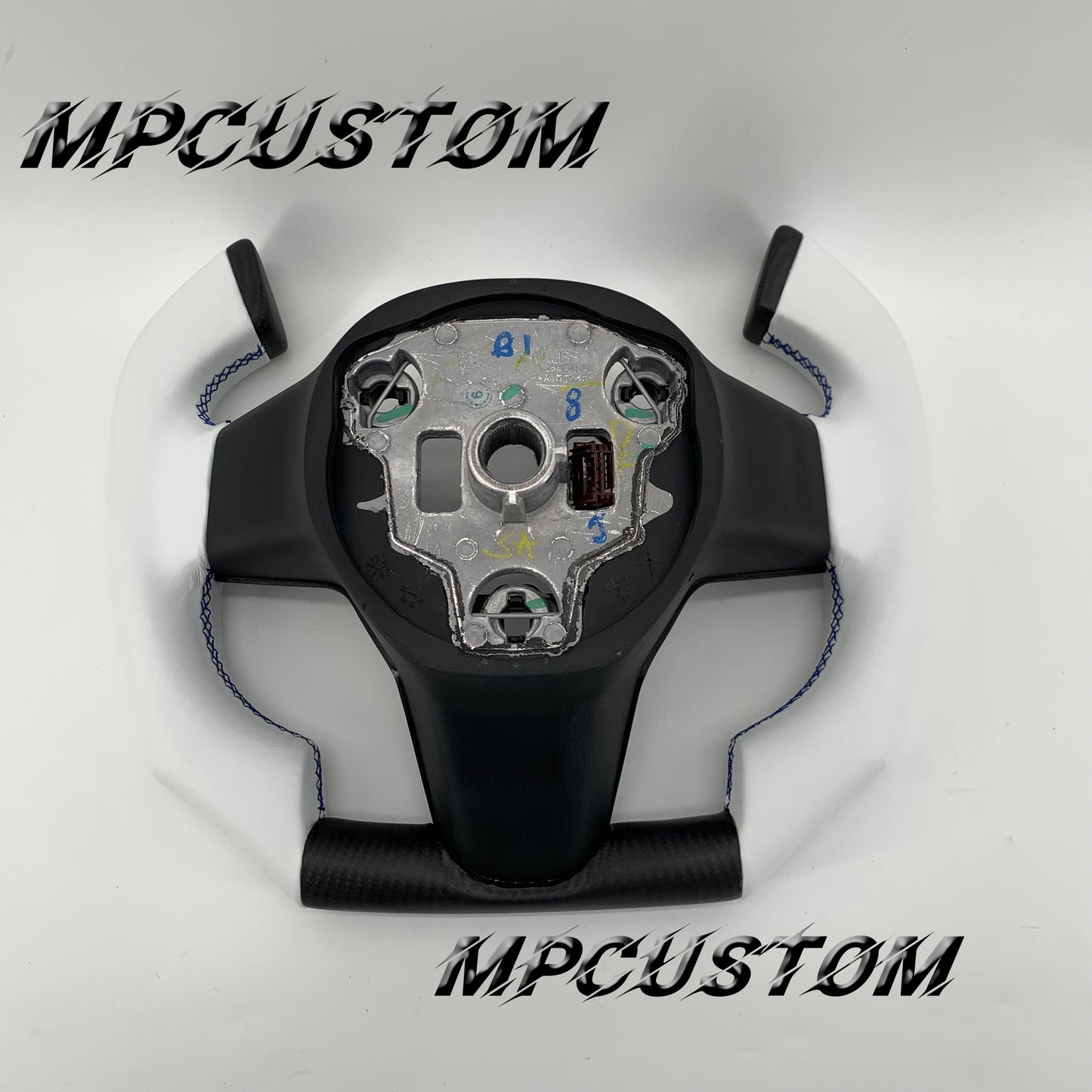 Mpcustom for Tesla model 3 Y carbon fiber steering wheel blue stitching