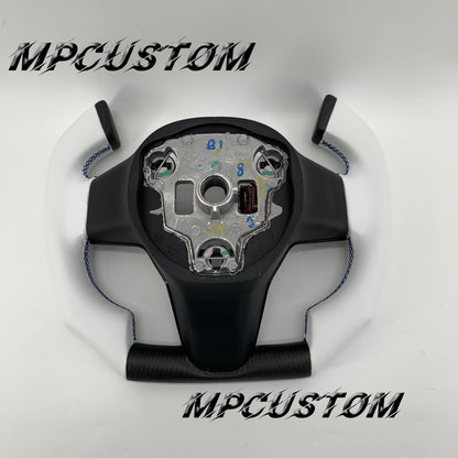 Mpcustom for Tesla model 3 Y carbon fiber steering wheel blue stitching