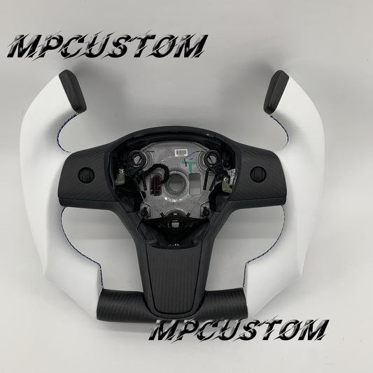 Mpcustom for Tesla model 3 Y carbon fiber steering wheel blue stitching and f1 shape