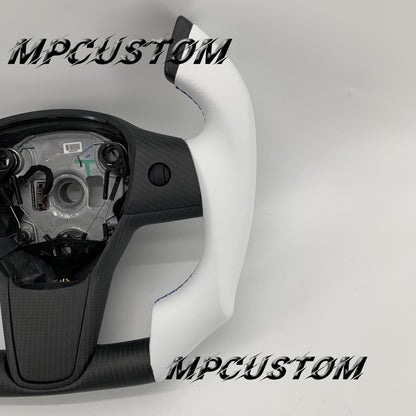 Mpcustom for Tesla model 3 Y carbon fiber steering wheel blue stitching