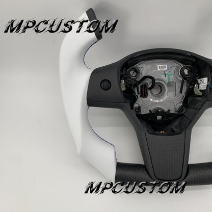 Mpcustom for Tesla model 3 Y carbon fiber steering wheel blue stitching