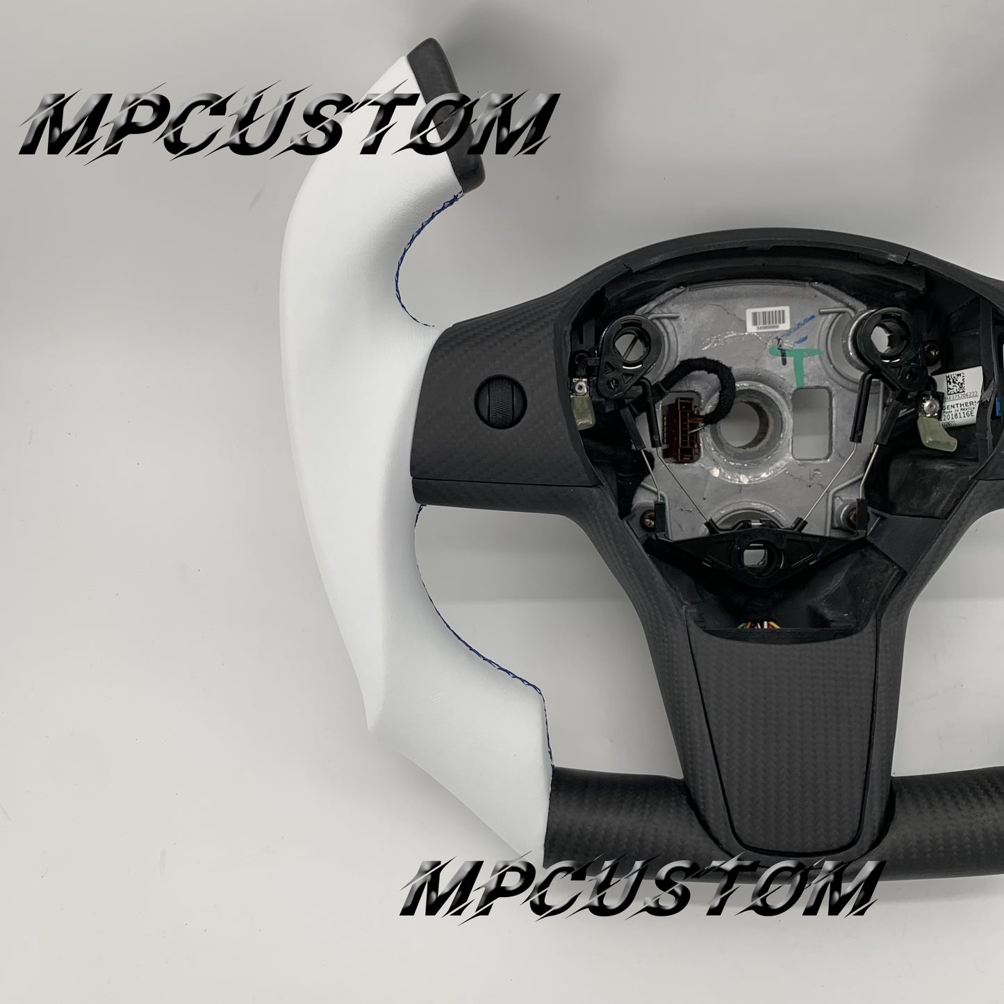 Mpcustom for Tesla model 3 Y carbon fiber steering wheel blue stitching and f1 shape
