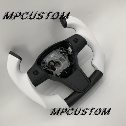 Mpcustom for Tesla model 3 Y carbon fiber steering wheel blue stitching