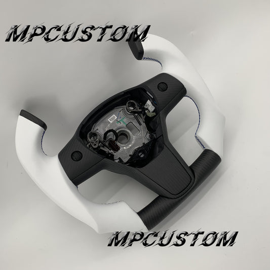 Mpcustom for Tesla model 3 Y carbon fiber steering wheel blue stitching