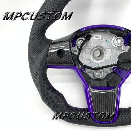 Mpcustom for Tesla model 3 Y carbon fiber steering wheel purple stitching