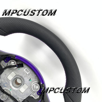 Mpcustom for Tesla model 3 Y carbon fiber steering wheel purple stitching and flat bottom
