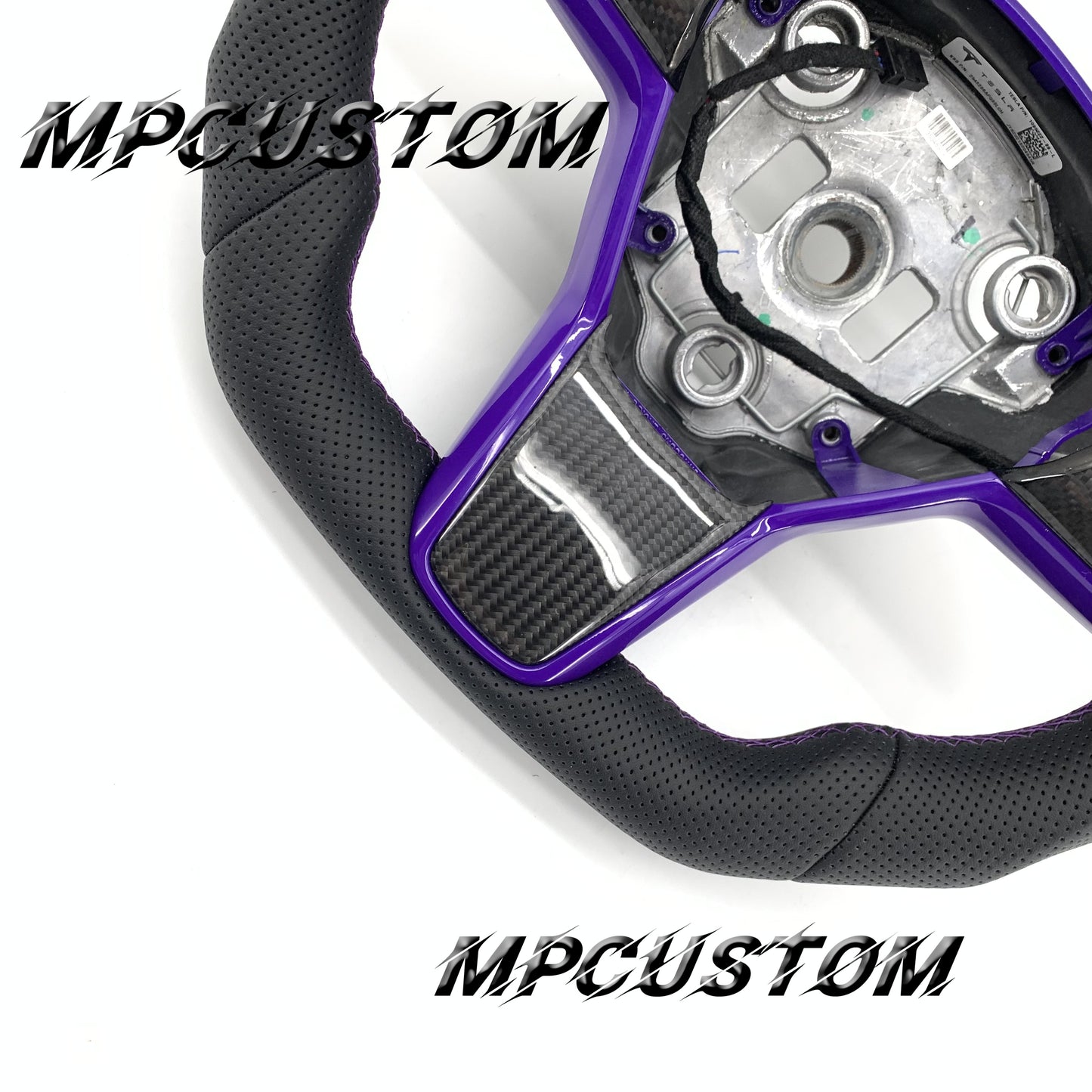 Mpcustom for Tesla model 3 Y carbon fiber steering wheel purple stitching and round top