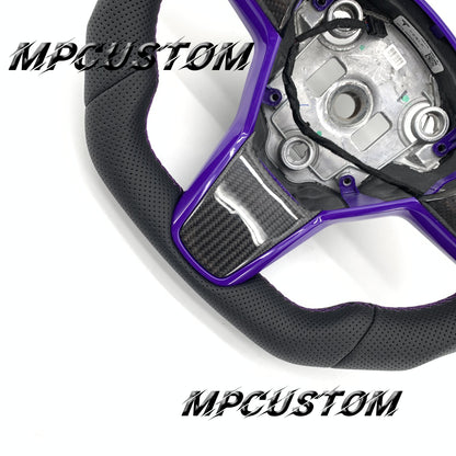 Mpcustom for Tesla model 3 Y carbon fiber steering wheel purple stitching and round top