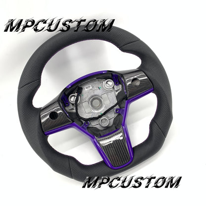 Mpcustom for Tesla model 3 Y carbon fiber steering wheel purple stitching