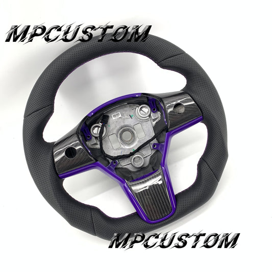 Mpcustom for Tesla model 3 Y carbon fiber steering wheel purple stitching
