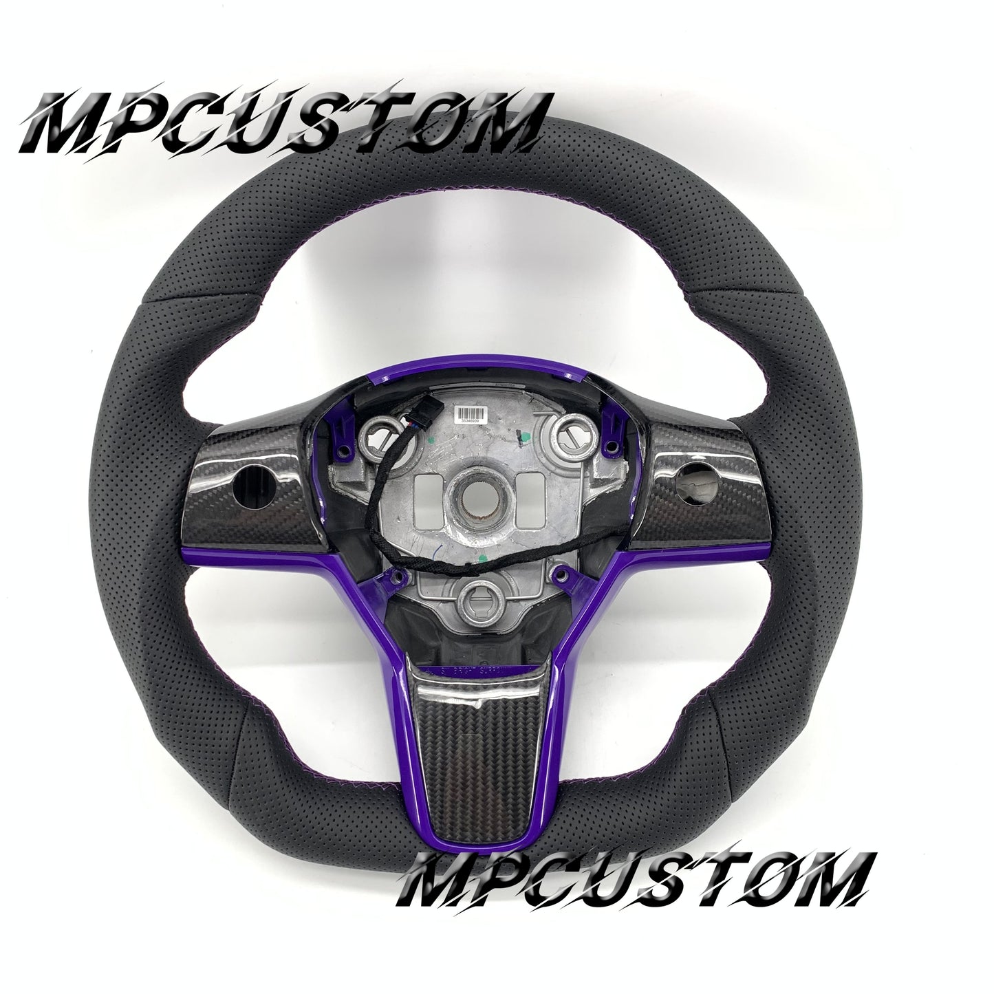 Mpcustom for Tesla model 3 Y carbon fiber steering wheel purple stitching and flat bottom