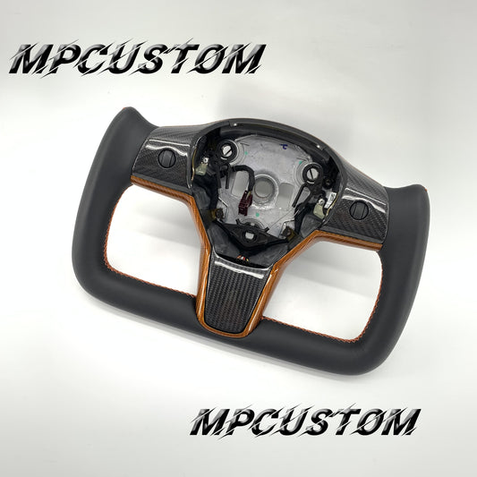 Mpcustom for Tesla model 3 Y carbon fiber steering wheel yoke shape and smooth