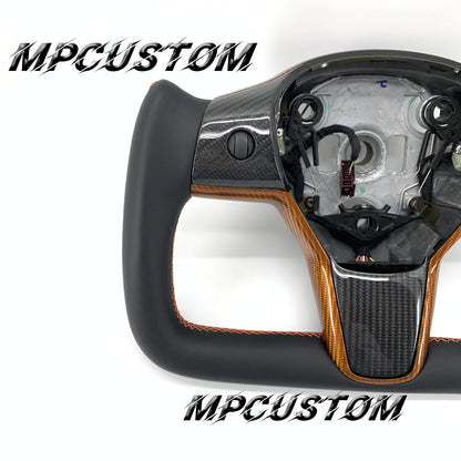 Mpcustom for Tesla model 3 Y carbon fiber steering wheel gloss carbon fiber