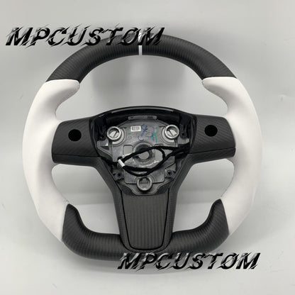 Mpcustom for Tesla model 3 Y carbon fiber steering wheel perforated leather