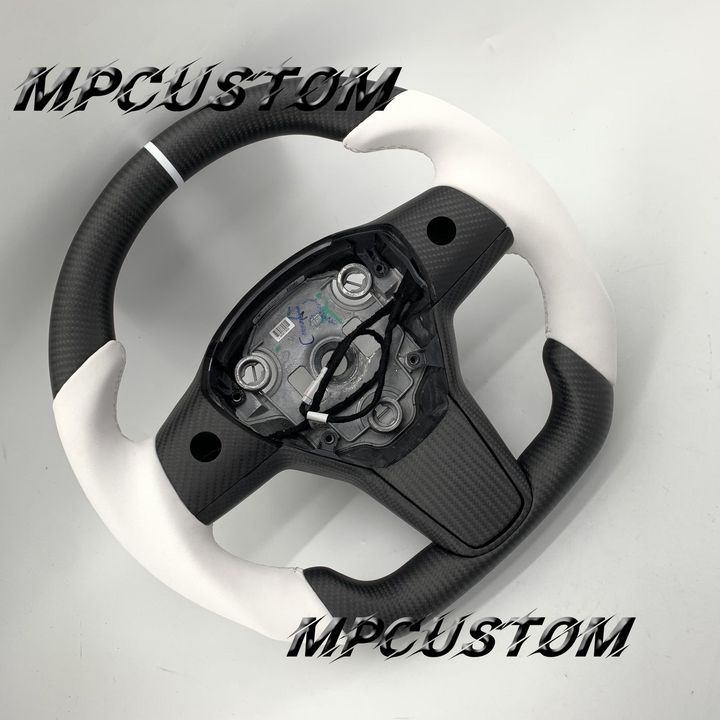 Mpcustom for Tesla model 3 Y carbon fiber steering wheel perforated leather and flat bottom
