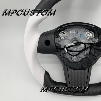 Mpcustom for Tesla model 3 Y carbon fiber steering wheel matte and white stripe line