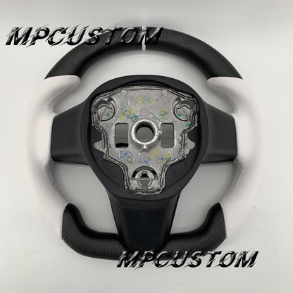 Mpcustom for Tesla model 3 Y carbon fiber steering wheel perforated leather