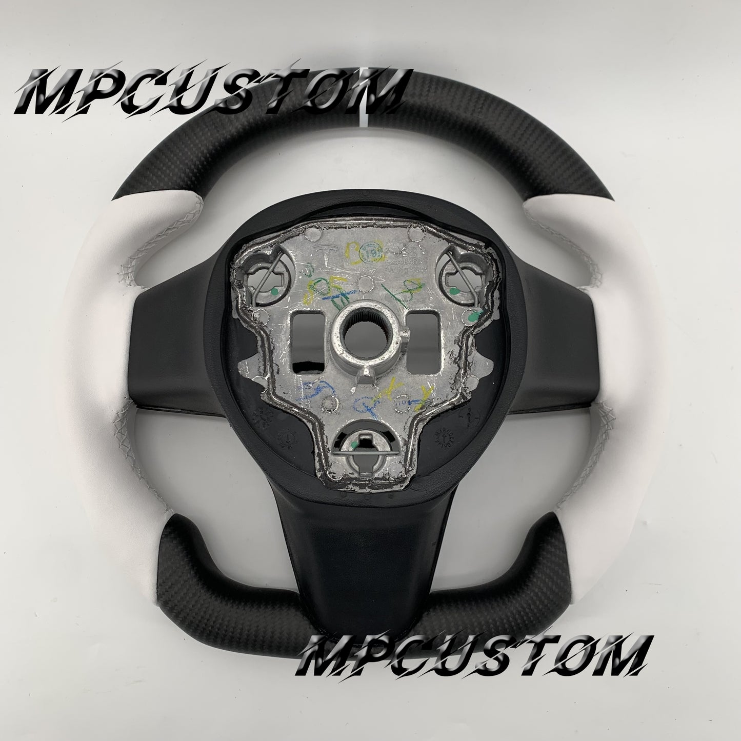 Mpcustom for Tesla model 3 Y carbon fiber steering wheel matte and white stripe line