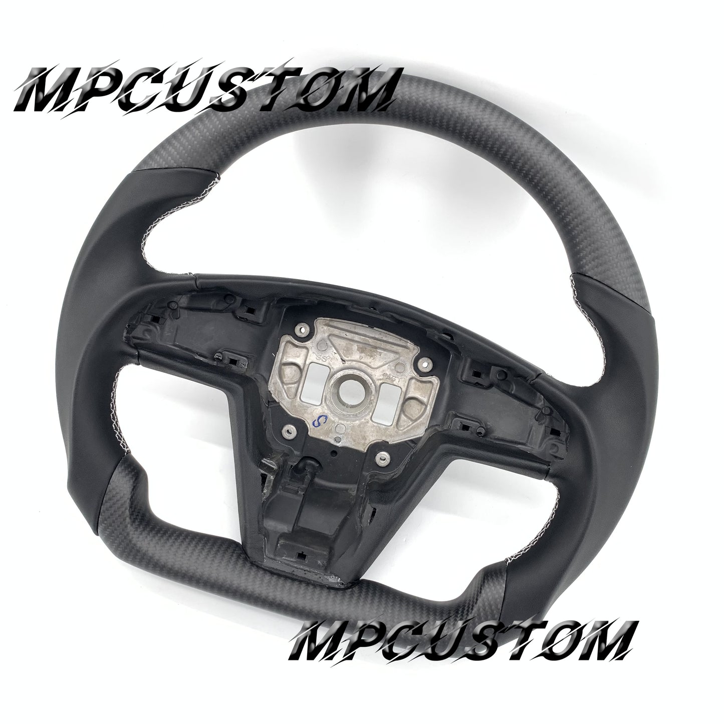 Mpcustom for Tesla model S carbon fiber steering wheel white stitching