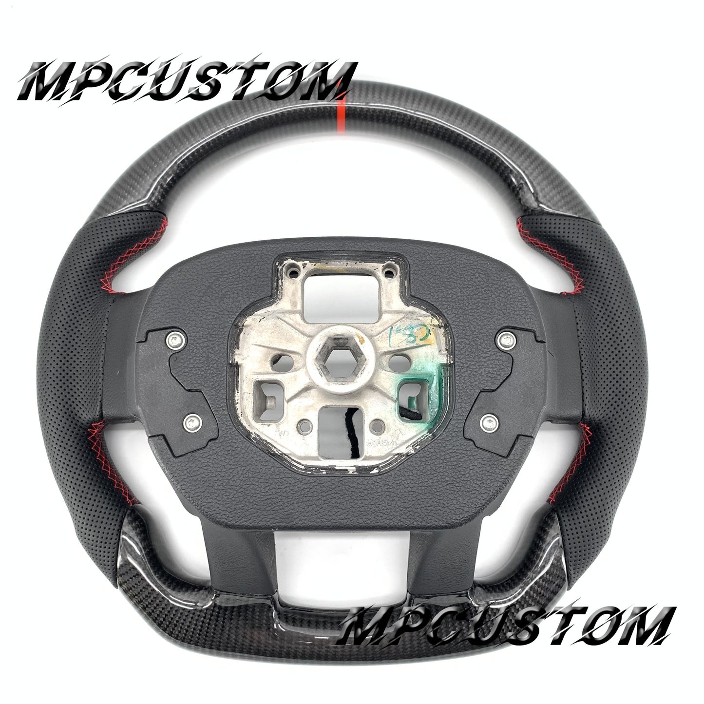 Mpcustom for Ford F150 carbon fiber steering wheel round top and red stripe line