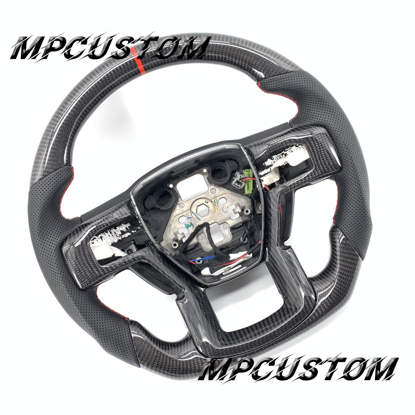 Mpcustom for Ford F150 carbon fiber steering wheel round top and red stripe line