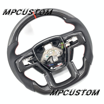 Mpcustom for Ford F150 carbon fiber steering wheel round top and red stripe line