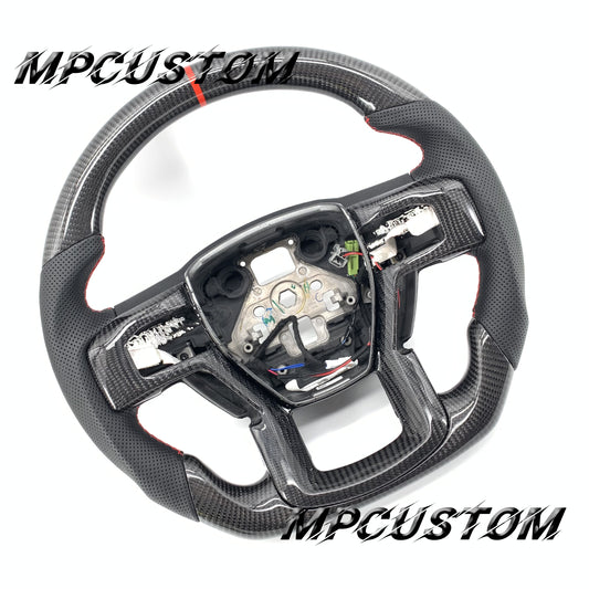 Mpcustom for Ford F150 carbon fiber steering wheel round top and red stripe line