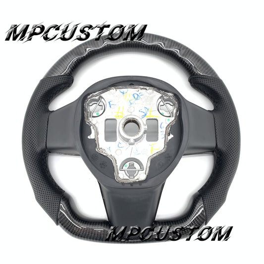 Mpcustom for Tesla model 3 carbon fiber steering wheel gloss