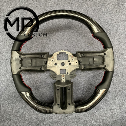 MPCUSTOM Fit For Ford mustang 2010-2014 gt GT500 shelby gloss carbon fiber steering wheel black smooth leather