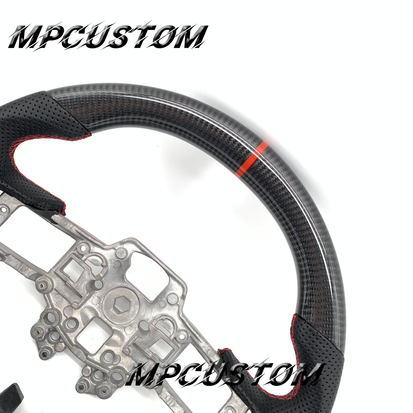 Mpcustom for Ford Mustang 2018-2022 carbon fiber steering wheel red stripe line and red stitching