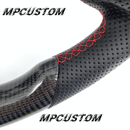 Mpcustom for Ford Mustang 2018-2022 carbon fiber steering wheel red stripe line and gloss