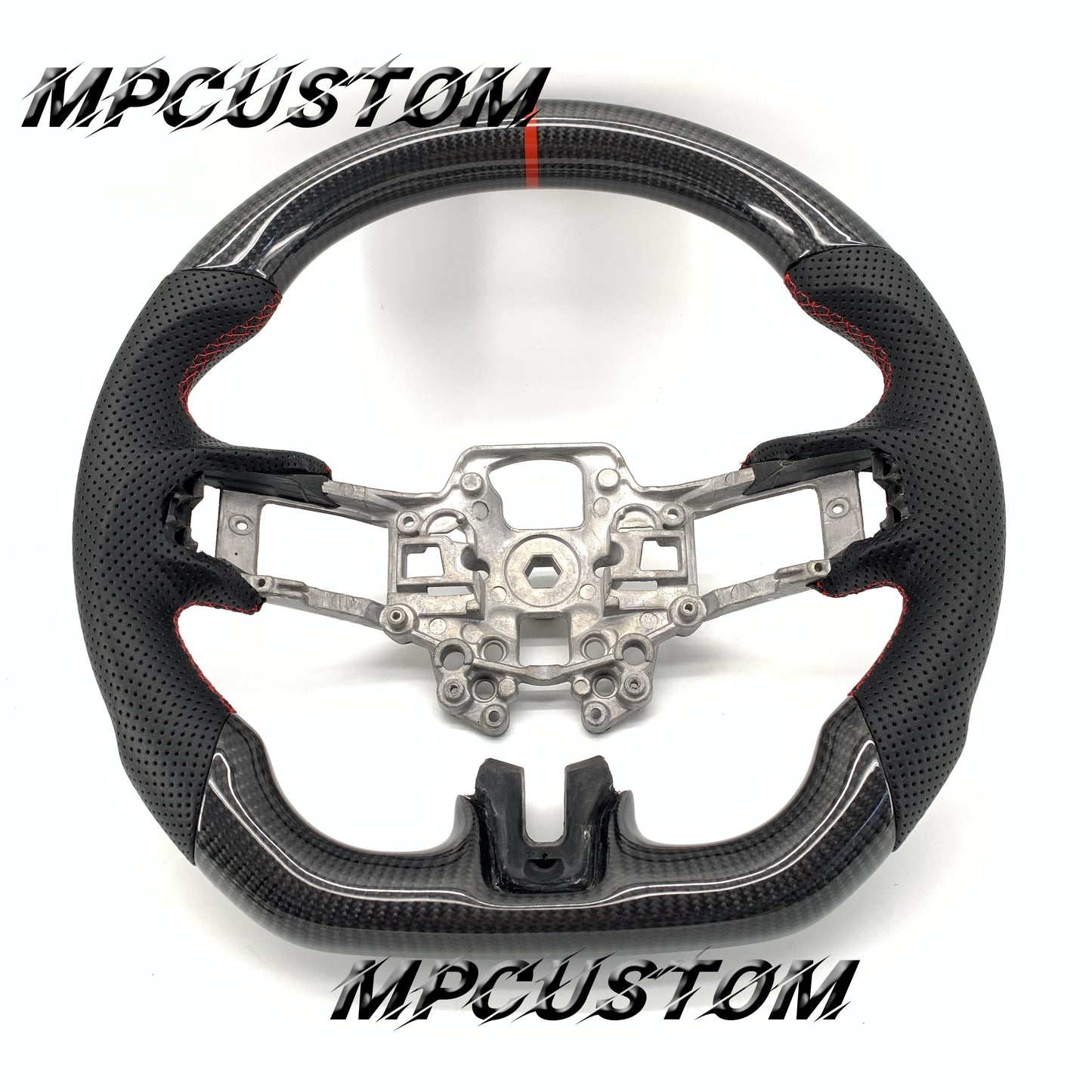 Mpcustom for Ford Mustang 2018-2022 carbon fiber steering wheel red stripe line and red stitching