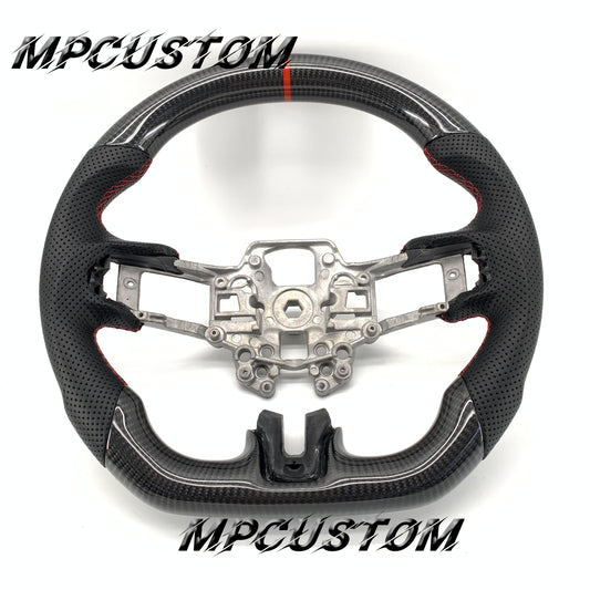 Mpcustom for Ford Mustang 2018-2022 carbon fiber steering wheel red stripe line and red stitching