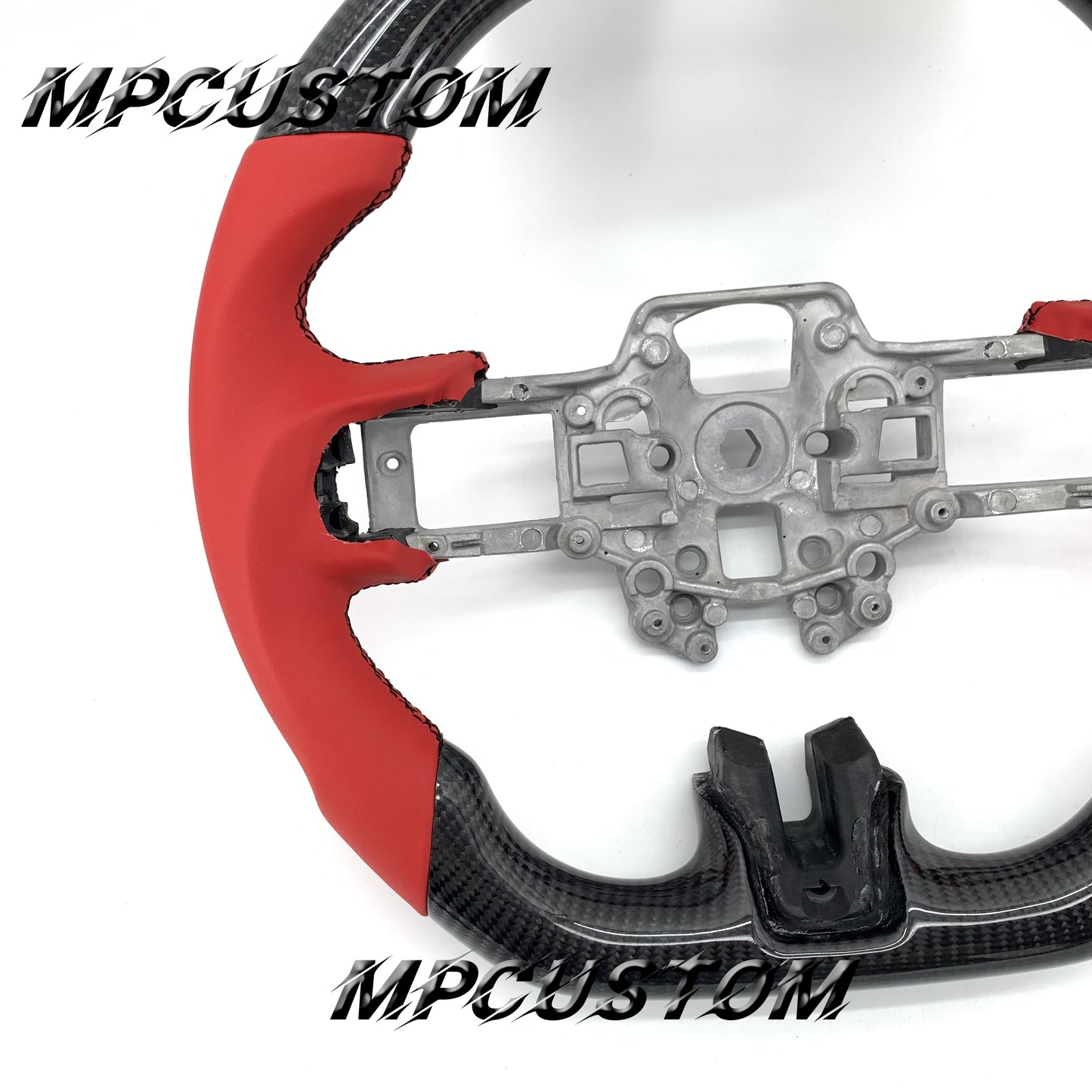 Mpcustom for Ford Mustang 2018-2022 carbon fiber steering wheel red stripe line and black stitching